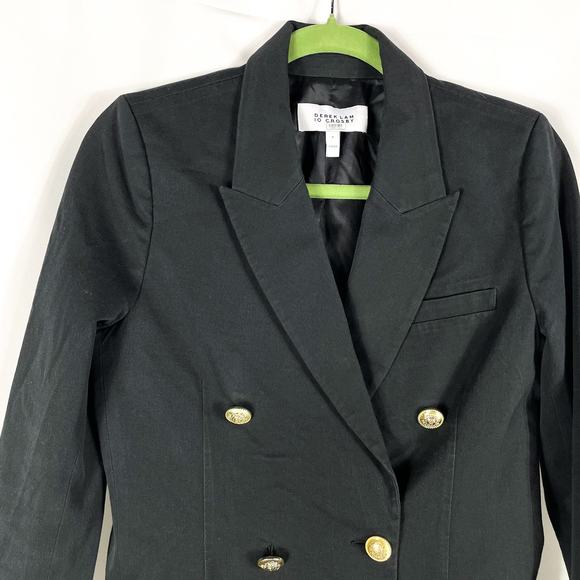 Derek Lam 10 Crosby Walter Blazer Black Gold Buttons Double Breasted Sz 4 - Picture 8 of 14